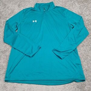 Under Armour Mens 1/4 Zip Pullover Teal Blue Recycled Polyester LG 1376844
